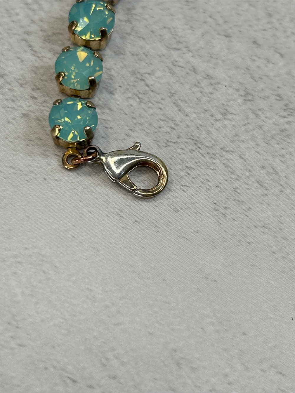 Gold Tennis Bracelet with Aqua Green Opal Crystals *See details on condition - Picture 8 of 9